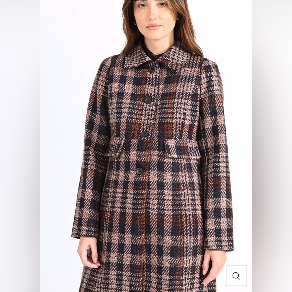 NWT! Molly Bracken Plaid Pattern Women's Coat Navy Size Large - Picture 3 of 11